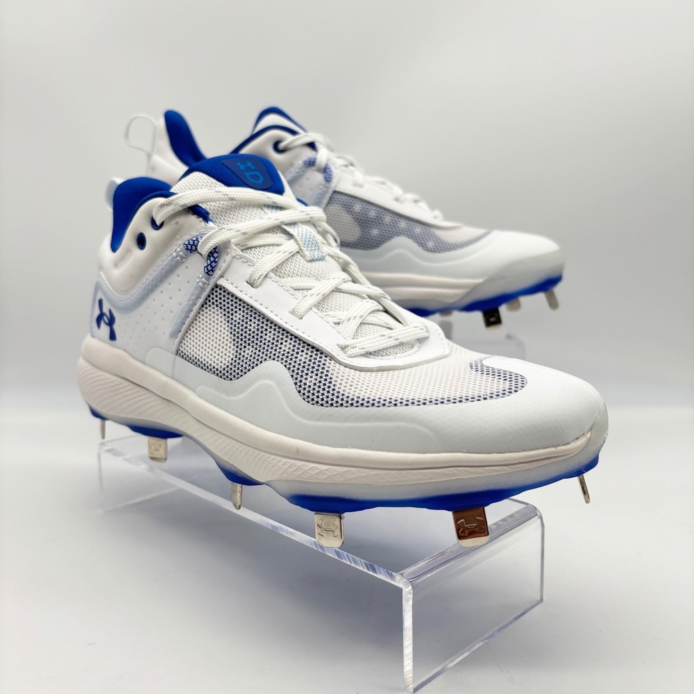 Under Armour Women's Glyde RM White Blue Metal Baseball Cleats‎ Size 7